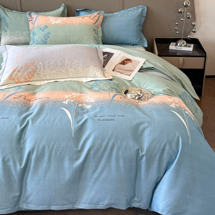 Pure cotton simple quilt cover and bed sheets 3-piece set 8