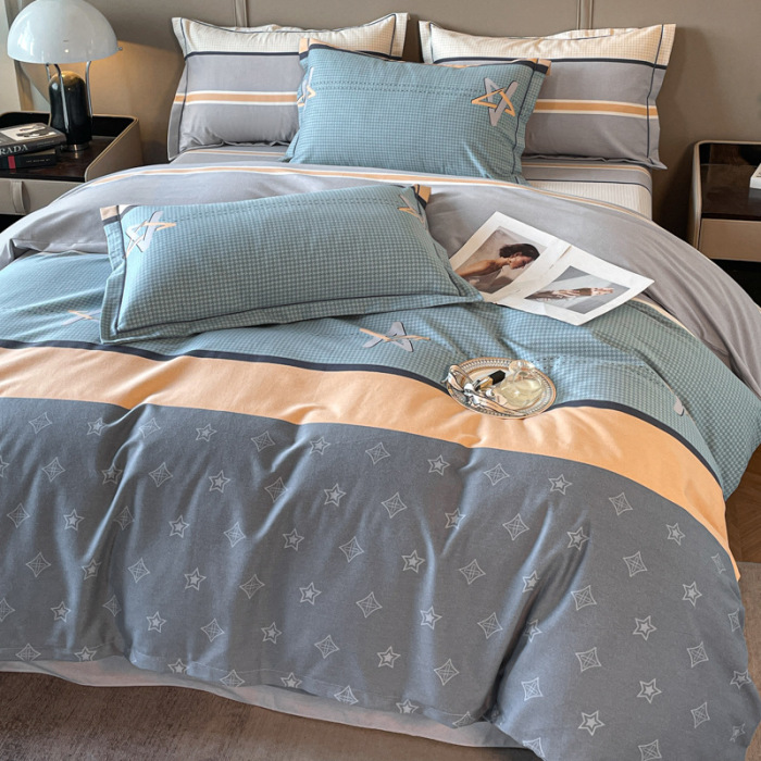 Pure cotton simple quilt cover and bed sheets 3-piece set 8