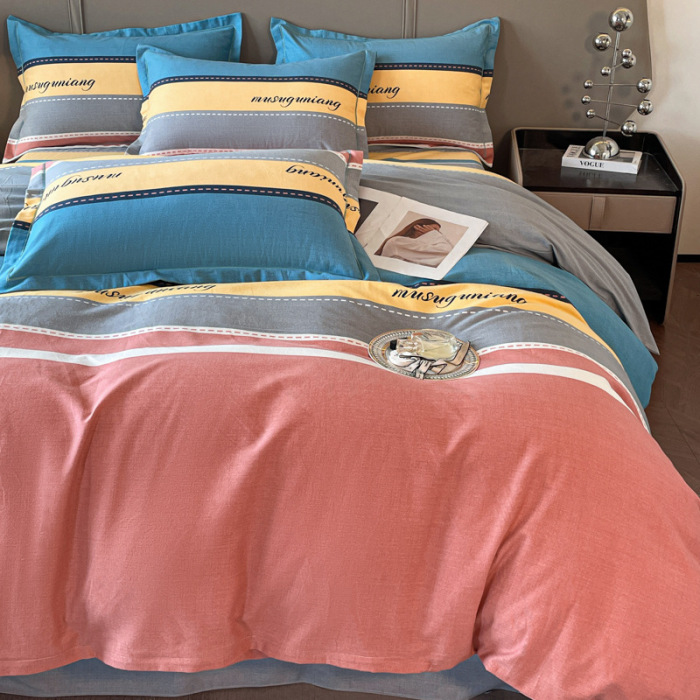 Pure cotton simple quilt cover and bed sheets 3-piece set 8